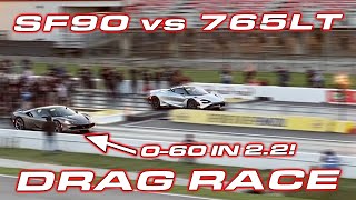 WORLDS QUICKEST FERRARI  SF90 vs 765LT  Hennessey vs DragTimes 14 Mile Showdown [upl. by Valentina]