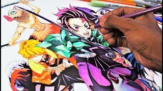 Drawing EPIC Kimetsu No YaibaDemon Slayer鬼滅の刃 [upl. by Hsirehc986]