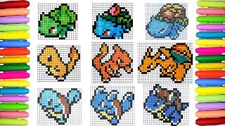 Drawing all Generation 1 Pokemon Starters  Pixel art [upl. by Shoemaker71]