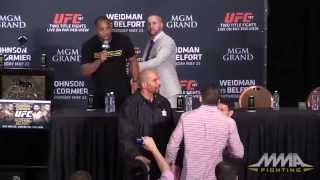 Daniel Cormier Ryan Bader Clash at UFC 187 PostFight Press Conference [upl. by Aneetsirhc]