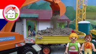 Graafmachine vrachtauto kraan  Huis Bouwplaats Playmobil filmpje Nederlands  Familie Huizer [upl. by Jarrett388]