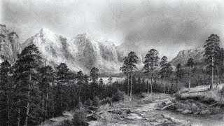 Drawing Scenery of Mountains and Trees with Pencil  Time Lapse [upl. by Aphrodite]