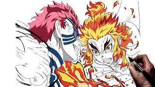 How To Draw Rengoku vs Akaza  Step By Step  Demon Slayer [upl. by Euqinaj197]