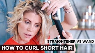 How To Curl Hair With A Straightener VS Wand  SHORT HAIR [upl. by Ayle264]