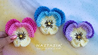 CROCHET PANSY FLOWER  How to Crochet Pansies and Flowers by Naztazia [upl. by Ginger]