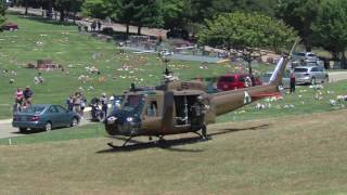 USA RAN UH1 Huey Helicopter Start amp departure from the Lone Tree Cemetery [upl. by Anchie]