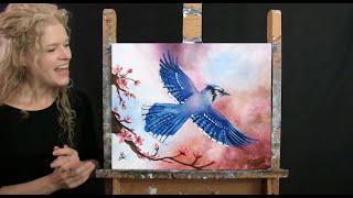 Learn How to Paint CHERRY BLOSSOM BLUE JAY with Acrylic  Paint amp Sip  Step by Step Tutorial [upl. by Richia]