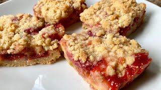 Strawberry Rhubarb Crumble Bars Recipe [upl. by Eriuqs]