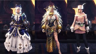 MHW Iceborne All Craftable Female Master Rank Layered Armor as of V1502 [upl. by Nnalyrehs]