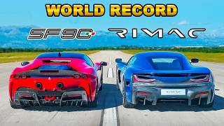 Ferrari SF90 v new Rimac Nevera DRAG RACE WORLD RECORD [upl. by Malvia938]