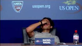 Rafael Nadal Cramps Up During Press Conference  US Open 2011 [upl. by Aradnahc]