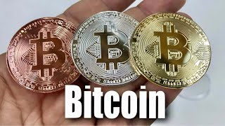 Gold Silver and Bronze Metal Bitcoin Coins [upl. by Hamforrd804]