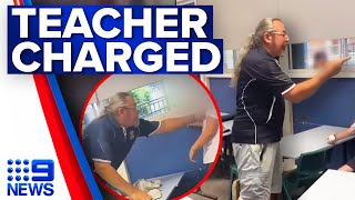 Teacher charged after violent brawl with student  9 News Australia [upl. by Amsirac]