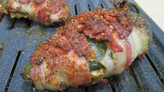 Stuffed Poblano Peppers  Poblano Popper recipe  Bacon Wrapped [upl. by Leslee]