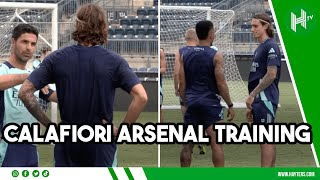 Calafiori speaks with Arteta at Arsenal USA TRAINING [upl. by Leicester]