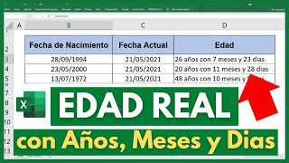 Cómo CALCULAR la EDAD EXACTA de una PERSONA en AÑOS MESES y DIAS en EXCEL [upl. by Ofori]