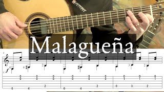 MALAGUENA  Full Tutorial with TAB  Fingerstyle Guitar [upl. by Eifos619]