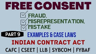 Fraud  Misrepresentation  Mistake  Free Consent  Indian Contract Act  Caselaws  Example [upl. by Yemerej]