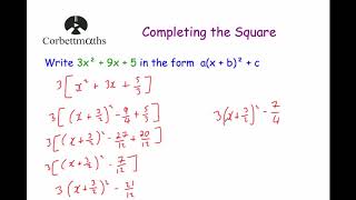 Completing the Square 2  Corbettmaths [upl. by Calvano]