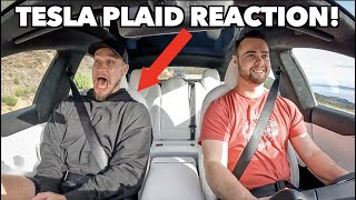 TESLA MODEL S PLAID LAUNCH REACTION Hilarious [upl. by Anesuza]