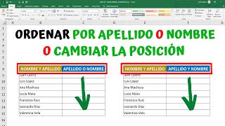 Como ORDENAR POR APELLIDO O NOMBRE O CAMBIAR LA POSICIÓN DE LOS DATOS en Excel [upl. by Thayne]