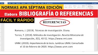 CÓMO HACER LA BIBLIOGRAFÍA O REFERENCIAS EN WORD SEGÚN NORMAS APA SÉPTIMA EDICIÓN 7ma  EJEMPLO [upl. by Ettena]