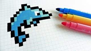 Handmade Pixel Art  How To Draw a Dophin pixelart [upl. by Eemla]