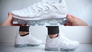 Nike Air Vapormax Plus Triple White UNBOXING amp ON FEET [upl. by Enovahs]