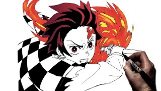 How to Draw Tanjiro Dance of the Fire God Step By Step  Demon Slayer Kimetsu no Yaiba [upl. by Airamat]