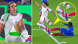 Riccardo Calafiori injury against France 🤕 [upl. by Ahseret226]