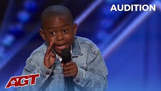 Lil Hunter Kelly 7 Year Old Comedian UPSTAGES HIS DAD with his AGT Audition [upl. by Alekin817]