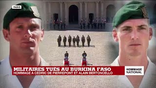 Hommage national aux deux commandos  les cercueils des militaires quittent la cour des Invalides [upl. by Aynek557]