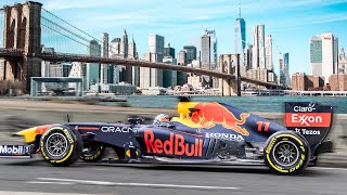 Sergio Perez Drives F1 Car Through New York City [upl. by Oyam191]