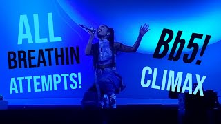 Bb5 Ariana Grande  ALL High Note ATTEMPTS in breathin LIVE Sweetener World Tour 2019 [upl. by Adnawak178]