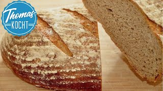 Roggenmischbrot mit Sauerteig backen  Thomas kocht [upl. by Anawd]