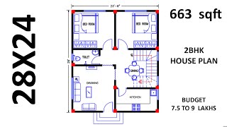 28 X 24 HOUSE PLAN  28 X 24 BUILDING PLAN  663 SQFT GHAR KA NAKSHA  2 BHK HOUSE PLAN [upl. by Dina166]