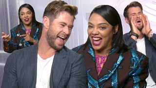 Chris Hemsworth amp Tessa Thompson Being Cute Together For 5 Minutes Straight  PopBuzz Meets [upl. by Thurman]