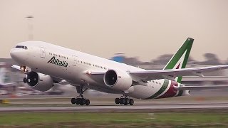 Alitalia new livery Boeing 777 EIDBK takeoff from Rome FCO Airport [upl. by Nuhsyar]