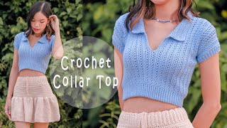 Crochet Ribbed Collar Top Tutorial  Crochet Collar Top  Chenda DIY [upl. by Nnylram28]