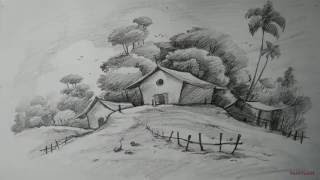 How to Draw Easy and Simple Landscape For Beginners with PENCIL [upl. by Ambie]