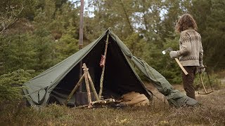 BUSHCRAFT TRIP  CANVAS TENT WOOD STOVE CHAIR MAKING HOMEMADE TOOLS etc [upl. by Varin]