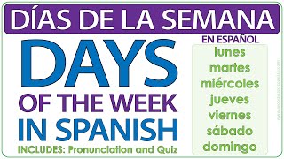 Days in Spanish  Los días de la semana  Spanish Days of the week  Learn Spanish Vocabulary [upl. by Brianne]