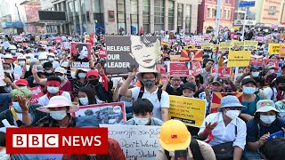 Roads blocked in Yangon as thousands protest Myanmar coup  BBC News [upl. by Dom]