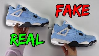 REAL VS FAKE NIKE JORDAN 4 UNIVERSITY BLUE COMPARISON [upl. by Eniron243]