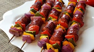 How to Make Sausage amp Peppers Kabobs in the oven [upl. by Lertnahs]