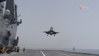 Marina Militare la portaerei Cavour ha ricevuto il primo aereo caccia F35B [upl. by Anidem]