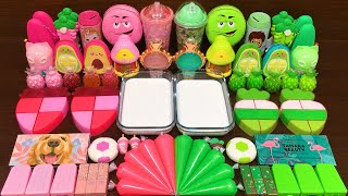 PINK vs GREEN  Mixing Random Things into Glossy Slime  Satisfying Slime Video 166 [upl. by Halilad524]