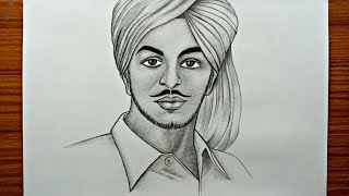 How to draw bhagat singh  bhagat singh pencil sketch  Shahid diwas drawing [upl. by Ihtak761]