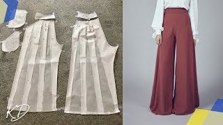 WIDE LEG PALAZZO PANTS PATTERN TUTORIAL  SLASH AND SPREAD METHOD [upl. by Silvie]