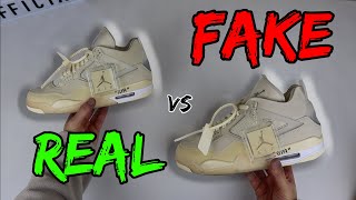 REAL VS FAKE NIKE X OFF WHITE JORDAN 4 SAIL COMPARISON [upl. by Saimon313]